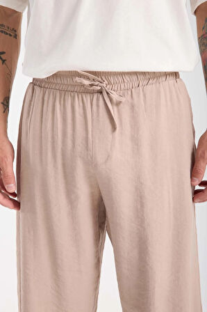 Modal Kumaş Rahat Kalıp Düz Paça Jogger Erkek Pantolon - Bej