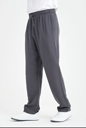 Hafif ve Rahat Müslin Baggy Erkek Pantolon - Füme