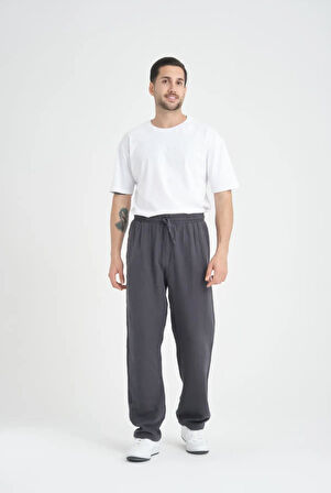 Hafif ve Rahat Müslin Baggy Erkek Pantolon - Füme