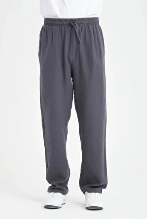 Hafif ve Rahat Müslin Baggy Erkek Pantolon - Füme