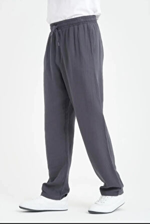 Hafif ve Rahat Müslin Baggy Erkek Pantolon - Füme