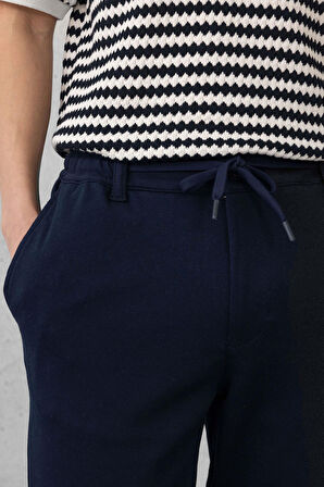 Akira Örme Pike Kumaş Beli Lastikli Fermuarlı Erkek Pantolon - Lacivert