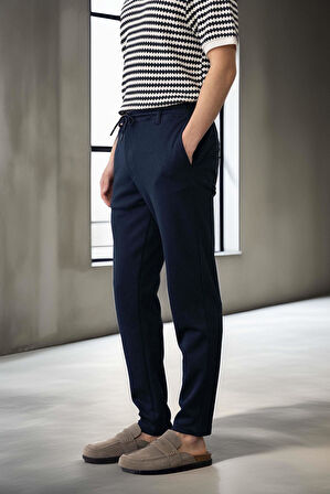 Akira Örme Pike Kumaş Beli Lastikli Fermuarlı Erkek Pantolon - Lacivert