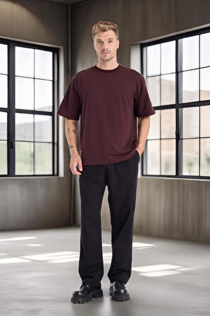 Bergman Keten Görünümlü Pamuklu Flamlı Rahat Kalıp Pileli Erkek Pantolon - Siyah