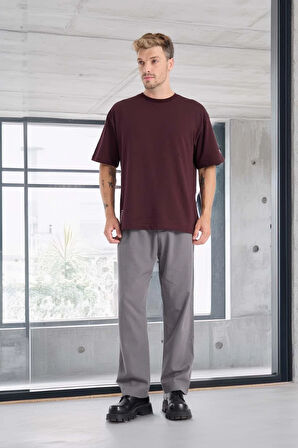 Bergman Keten Görünümlü Pamuklu Flamlı Rahat Kalıp Pileli Erkek Pantolon - Füme