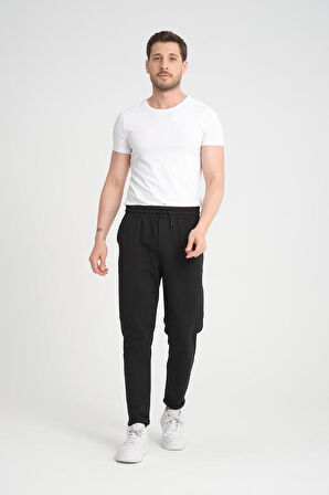 Premium Oxford Örme Regular Fit  Duble Paça Erkek Pantolon- Siyah