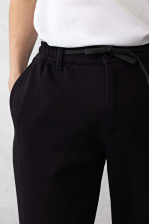 Akira Örme Pike Kumaş Beli Lastikli Fermuarlı Erkek Pantolon - Siyah