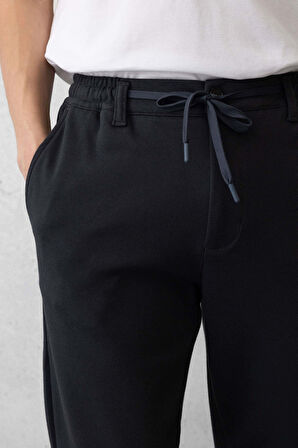 Akira Örme Pike Kumaş Beli Lastikli Fermuarlı Erkek Pantolon - Koyu Gri