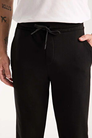 Spike Diagonal 3 İplik Manşet Paça Erkek Pantolon Eşofman Altı -Siyah