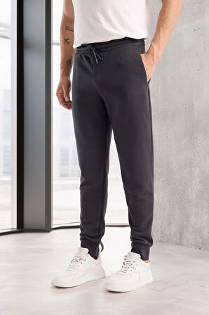 Spike Diagonal 3 İplik Manşet Paça Erkek Pantolon Eşofman Altı - Füme