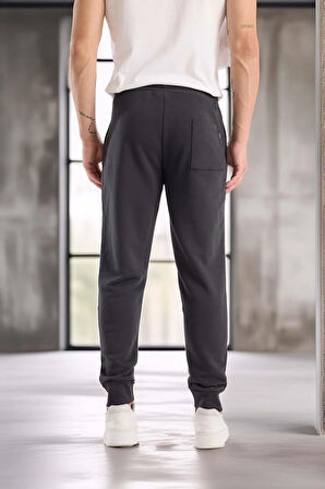 Spike Diagonal 3 İplik Manşet Paça Erkek Pantolon Eşofman Altı - Füme