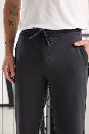 Spike Diagonal 3 İplik Manşet Paça Erkek Pantolon Eşofman Altı - Füme