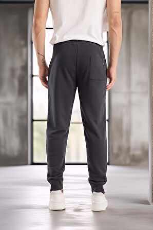 Spike Diagonal 3 İplik Manşet Paça Erkek Pantolon Eşofman Altı - Füme