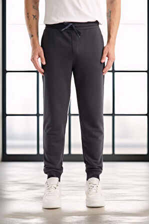 Spike Diagonal 3 İplik Manşet Paça Erkek Pantolon Eşofman Altı - Füme