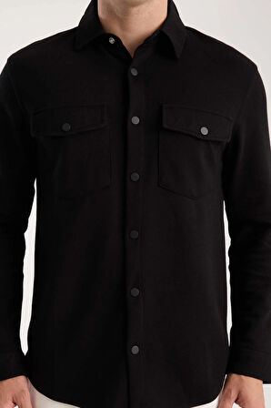 Nova Pike Kumaş Regular Kalıp Çift Cepli Erkek Gömlek - Siyah