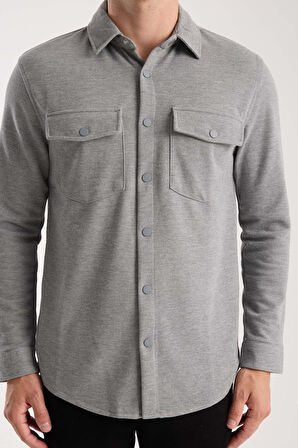 Nova Pike Kumaş Regular Kalıp Çift Cepli Erkek Gömlek - Füme