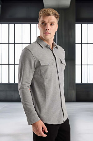 Nova Pike Kumaş Regular Kalıp Çift Cepli Erkek Gömlek - Füme