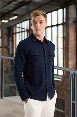 Nova Pike Kumaş Regular Kalıp Çift Cepli Erkek Gömlek - Lacivert