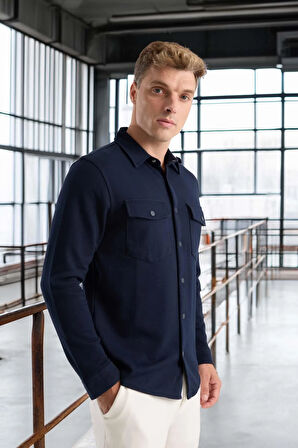 Nova Pike Kumaş Regular Kalıp Çift Cepli Erkek Gömlek - Lacivert