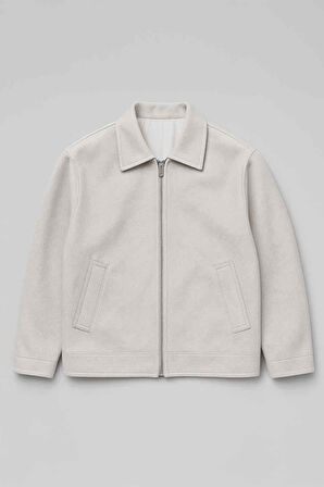 Kaşe Kumaş Fileto Cepli Fermuarlı Erkek Ceket - Taş