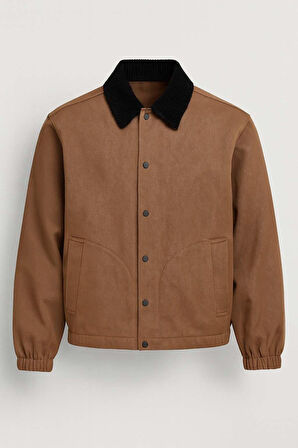 Lauri Workwear Tarzı Tok Kumaş Kadife Yakalı Rahat Kalıp Erkek Ceket - Kahve