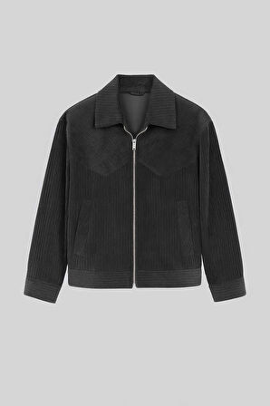 Dreyer Fitilli Kadife Kumaş Fileto Cepli Fermuarlı Erkek Ceket - Siyah