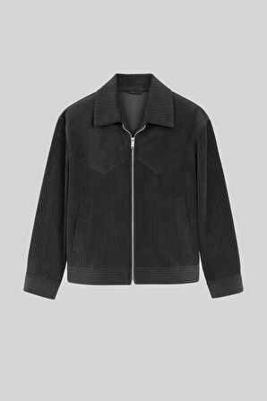 Dreyer Fitilli Kadife Kumaş Fileto Cepli Fermuarlı Erkek Ceket - Siyah