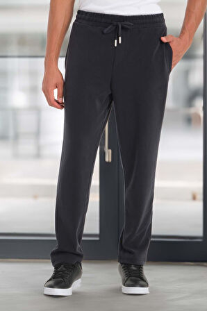 Scuba Modal Kumaş Relaxed Fit Erkek Eşofman Altı Pantolon - Siyah