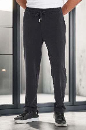Scuba Modal Kumaş Relaxed Fit Erkek Eşofman Altı Pantolon - Siyah