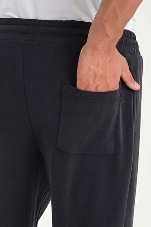 Scuba Modal Kumaş Relaxed Fit Erkek Eşofman Altı Pantolon - Siyah