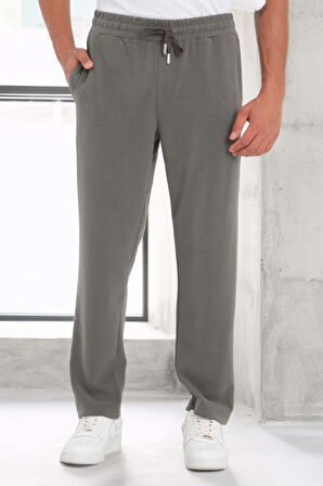 Scuba Modal Kumaş Relaxed Fit Erkek Eşofman Altı Pantolon - Füme