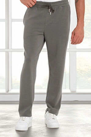 Scuba Modal Kumaş Relaxed Fit Erkek Eşofman Altı Pantolon - Füme