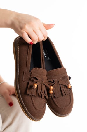 Kadın Casual Kahverengi taban kahverengi Süet Püsküllü Loafer Günlük Rahat Klasik Mokasen s2536
