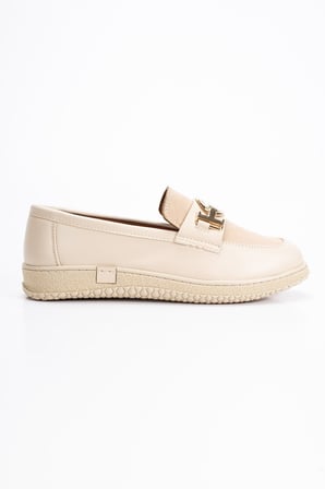 Kadın Bej Loafer Makosen Tokalı Klasik Günlük Ayakkabı s2546