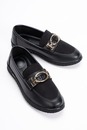 Kadın Siyah Loafer Makosen Tokalı Klasik Günlük Ayakkabı s2546