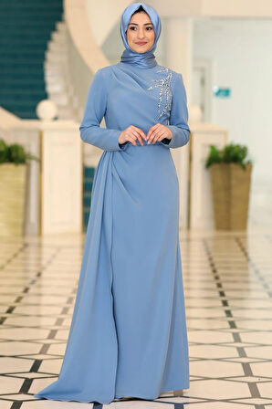 Adel Tesettür Abiye Mavi