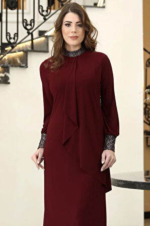 Efsane Candy Tesettür Elbise Bordo