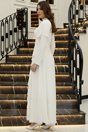 Asil Tesettür İnci Detaylı Elbise Ekru