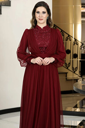 Seyran Tesettür Abiye Bordo