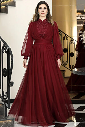 Seyran Tesettür Abiye Bordo