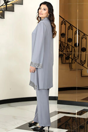 Umay Şifon Tesettür Takım Gri