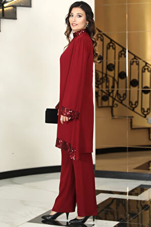 Umay Şifon Tesettür Takım Kırmızı