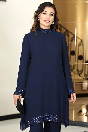 Umay Şifon Tesettür Takım Lacivert