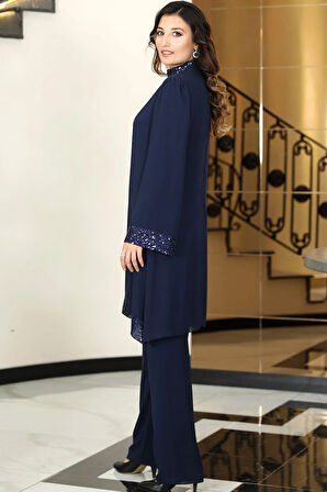 Umay Şifon Tesettür Takım Lacivert