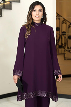 Umay Şifon Tesettür Takım Mor