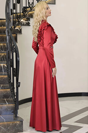 Ada Saten Tesettür Abiye Kırmızı