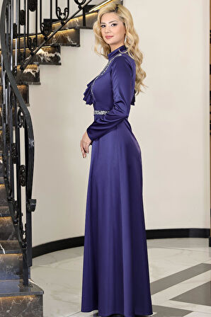 Ada Saten Tesettür Abiye Lacivert