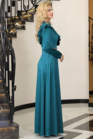 Ada Saten Tesettür Abiye Yeşil