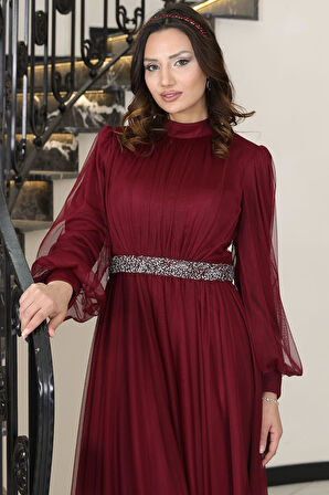 Alya Tesettür Abiye Bordo