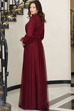 Alya Tesettür Abiye Bordo